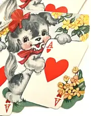 VTG Tally Card Ace of Hearts Dog Unused Ameri-Card Ephemera Junk Journal Kitschy