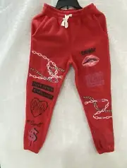 Encrypted Sweatpants Youth Girl's Medium Red Graphic