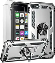 ULAK Compatible with iPod Touch 7/6/5 Case with 2 HD Screen Protectors, Hybrid Rugged Shockproof Cover with Built-in Kickstand for iPod Touch 7th/6th/5th Generation (Silver)