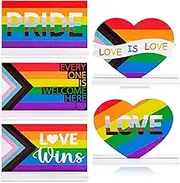 LGBTQ+ Pride Table Centerpieces - 5pcs Gay Pride Wooden Table Topper Centerpieces Decoration Sign Love Is Love Rainbow Detachable Tabletop Decor LGBTQ+ Pride Month Party Wooden Tiered Tray Sign