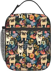 ainori Reusable French Bulldog Lunch Box for Kids Girls Boys Women Adult, Insulated Cute Dog Lunch Bag,Polyester Cooler Floral Handbags Case for School Picnic Work Travel Beach or Hiking (Dark)