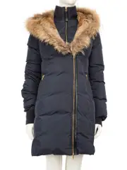 Navy Raccoon Fur Hood Puffer Coat