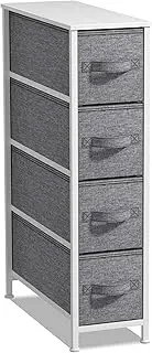 [Sorbus] Narrow Dresser with 4 Drawers - Vertical Slim Storage Chest of Drawers with Steel Frame, Wood Top & Easy Pull Fabric Bins for Small Spaces, Closets, Bedroom, Bathroom & Laundry (White/Gray)
