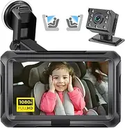 Car Baby Camera HD 1080P - 4.3'' Display Rear Seat Mirror With Night Vision, Wide View Angle - Reusable Sucker Bracket for Baby Monitoring