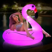 Tepoal Inflatable Flamingo Pool Floats with Lights,Solar Powered Flamingo Swi...