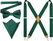[HISDERN] Mens Elastic Suspenders and Bow tie Set Solid Color Adjustable X-Back Suspender for Wedding Formal Tuxedo Braces