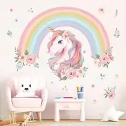 wondever Large Rainbow Wall Decals Unicorn Flower Peel and Stick Wall Art Sti...