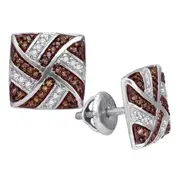 14k White Gold Round Brown Diamond Square Earrings 1/4 Cttw