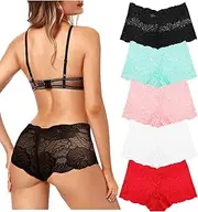 [Getervb] Pack of 5 Women's Lace Sexy Breathable Panties Hipster Lingerie Low Waist Briefs Seamless Underwear Women Panties