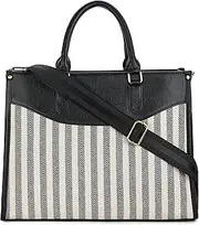 [K London] Stylish Women's Office Bag - Canvas Laptop Tote for Professional & Casual Work Use | Spacious, Durable and Elegant Crossbody bag | Handbag | 14 inch Laptop with double handles, Cream, Black