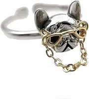 [Bigbabybig] Pet Lover Puppy Cute Dog Statement Rings for Women Students Bulldog Trendy Unique Adjustable Ring Stackable Hypoallergenic Adjustable Jewelry Gifts, Metal, No Gemstone
