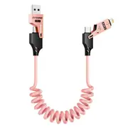[4in1] ZUSLAB 65W Lightning Coiled Cable Fast Charging for Apple iPhone 14 13 12 Pro Max Plus Mini Charger Cord 1.5M - Pink
