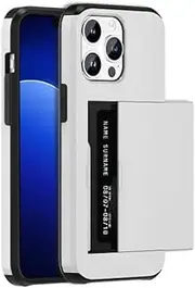 [ZUSLAB] Case for iPhone 15 Pro Max Slide Armor Card Holder Protective Shockproof Hard Back Cover for Apple (2023) - Silver