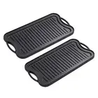 NNEAGS 2X 50.8cm Cast Iron Ridged Griddle Hot Plate Grill Pan BBQ Stovetop