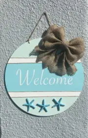 14” Round Beach Welcome Sign Home Decor Front Door Sign Wood