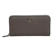 Prada Continental Zip-Around Wallet Saffiano Leather Argilla Grey NEW