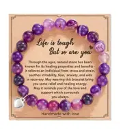 Get Well Soon Gifts, Natural Stone Amethyst Healing Bracelet for Women Purple