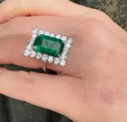 2.10 Ct Octagon Natural Emerald Engagement diamond Ring 14K solid white gold