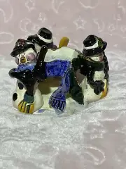 NIB VTG 2002 Blue Sky Tea-light Snowmen Candle Holder By Heather Goldminc