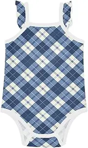 [FRODOTGV] Indigo Buffalo Checks Baby Girls' Sleeveless Bodysuit Soft Comfort Baby Sleeveless Clothing for Baby 0-24 Months 18M, Indigo Buffalo Checks