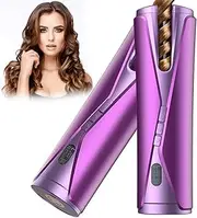 Cordless Hair Curler Automatic Curling Iron with LCD Display 5 Temperature & Timer Fast Heating Rechargeable Automatic Hair Curler for Travel (Purple)