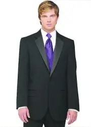 Sizes 34-50 Short 7-Piece Tuxedo Package w/Flat Front Pants, Purple Vest & Tie