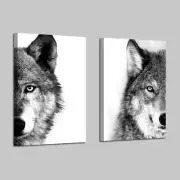 2pcs Wolf with Striking Blue Eyes Vintage Wildlife Wall Art Canvas Unframed