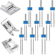 12pcs Twin Needles Sewing Foot, Metal Twin Needles Sewing Machine Accessories with 3 Different Sewing Feet