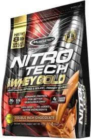 NitroTech 100% Whey Gold, Whey Isolate & Peptides, Double Rich Chocolate, 8
