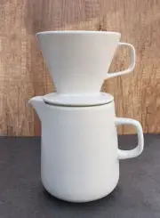 White Porcelain Coffee Maker Carafe Pot With Pour Over Dripper Filter Cup Set