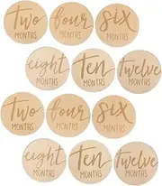 WATIIFUFU 12 Pcs Growth Month Card Wooden Monthly Milestone Discs Monthly Milestone Sign Monthly Milestone Marker Monthly Milestone Card Milestone Signs Milestone for Boy
