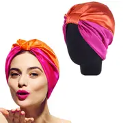 Stain Silk Hair Wrap Elastic Turban Bonnet Hat Night Sleep Cap for Women-Rose Red