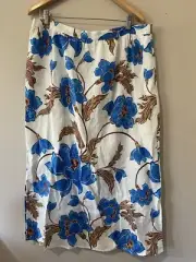 SUSSAN Linen Midi Skirt Size 16 RRP $99.95 Exclusive Print Antique White Floral