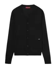 Fine wool knit cardigan with intarsia S,L,M black