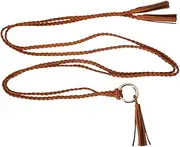 [Kefley] Braided Knot Waist Belt Vintage Thin Dress Belts for Women Girls Rope Belt Chain with Tassel Tie Belt for Dresses Skirts