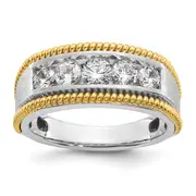 14k Two-tone Two Tone 1 Ct. Lab Grown Diamond VS/SI+ G+ Five Stone Polished Satin and Textured Men's Ring