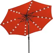 JEAREY Upgrade 9FT LED Lighted Patio Umbrella, Solar Outdoor Umbrella, Tilt Table Umbrella for Pool, Deck & Yard(Orange)