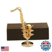 Dselvgvu Miniature Saxophone with Stand and Case Brass Mini Musical Instrumen