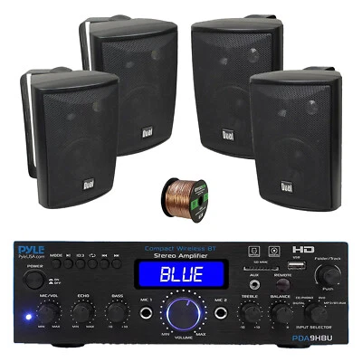 Pyle PDA9HBU 2-Channel Home Audio Bluetooth Receiver, 4x 4" 200W Speakers, Wire