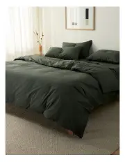 [Sheet Society] Leo Washed Cotton Quilt Cover Set in Hunter Green