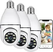 Light Bulb Camera, 1080P Wi-Fi E27 Security Camera, 360 Degrees Outdoor Surveillance Camera, Full-Color Camera Mobile Phone Remote View and Night Vision(White) (2 PCS)