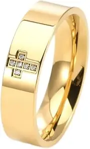 [Generic] Titanium Steel Fashionable Minimalist Cross Wedding Band Statement Anniversary Ring