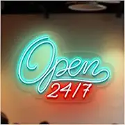 Sign Lamp "Open 24/7"Service Neon Sign Wall Art Decor Business Hours For Storefront Bar Restaurant Cafe Shop Hanging Decorative 38cm(A)