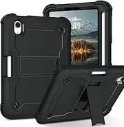 YINLAI for iPad Mini 7 A17 Pro Case 2024, iPad Mini 6 Case 2021 with Pencil Holder + Adjustable Kickstand, Heavy Duty Shockproof Protective Tablet Cover for iPad Mini 6/7 Gen 8.3 Inch, Black