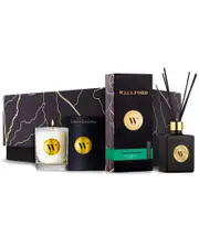 Wallford 2pc Candle With Tobacco Leaf & Pear & White Tea & Thyme Reed Diffuser Set