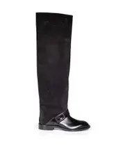 Black Leather Over The Knee Suede Panel Boots