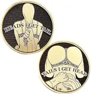 Funny Heads and Tails Coins, Heads I Get Tail - Tails I Get Head -Double Side, Sexy Coin Lucky Token, Date Night Ideas Gifts Decision Coin (2Pcs)