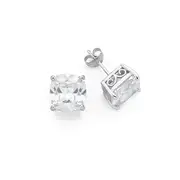 Silver 10mm Cushion Cubic Zirconia Stud Earrings in White