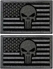 [GOTAC] Tactical Patches of American Flag with Skull, Backed with Hook and Loop for Use on Backpacks Caps Jackets Uniforms, Military Army Morale Emblems, Size 3x2 Inches, Pack of 2
