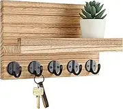 Entryway Keychain, Wooden Letter Storage, Rustic Mail Organizer, Wall Mounted Key Rack with Shelf for Entryway or Cloakroom